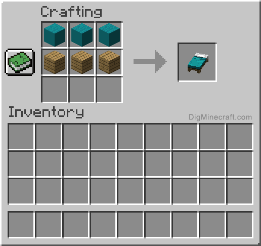 Crafting recipe for cyan bed