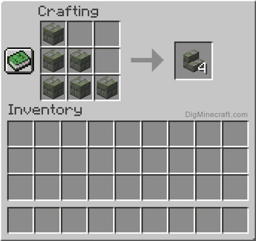 Crafting recipe for mossy stone brick stairs