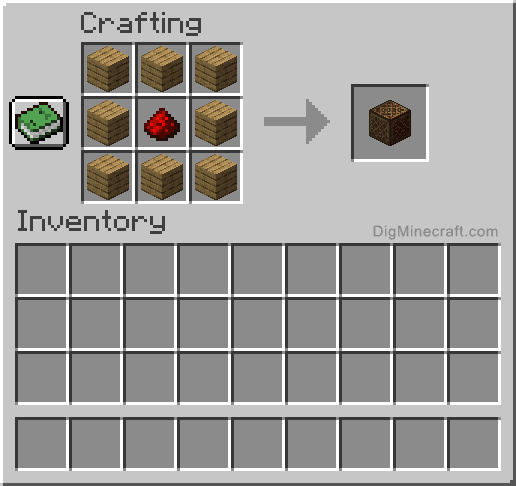 Crafting recipe for note block