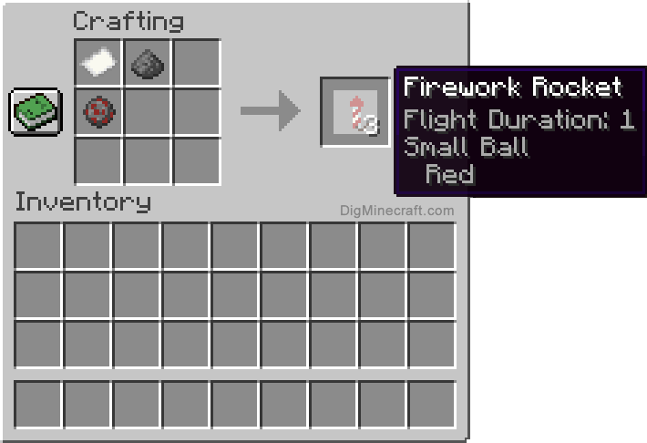 Crafting recipe for red small ball firework rocket