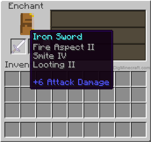Completed enchanted iron sword