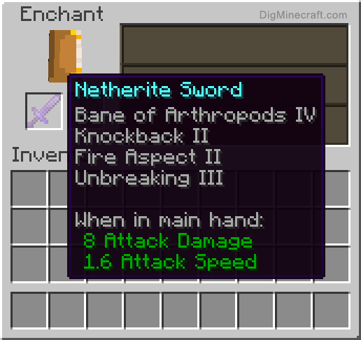 Completed enchanted netherite sword