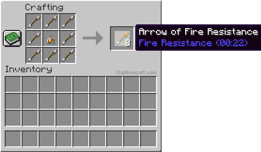 Crafting recipe for arrow of fire resistance