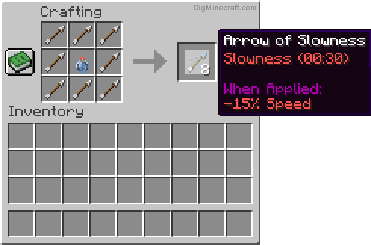 Crafting recipe for arrow of slowness extended