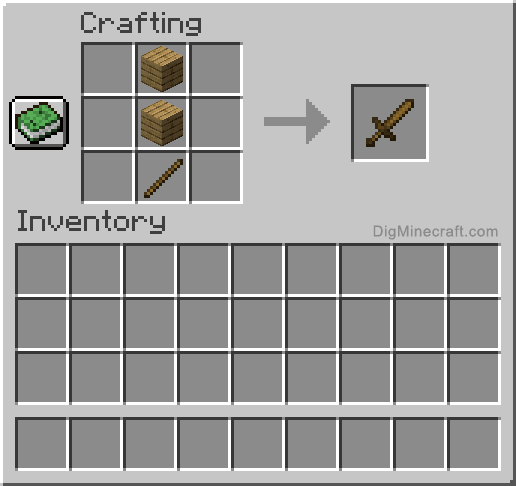Crafting recipe for wooden sword