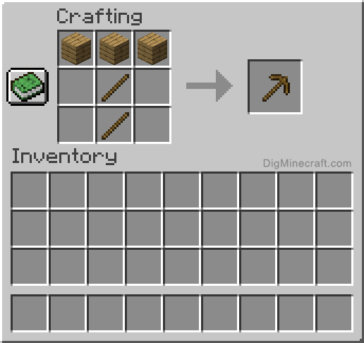 Crafting recipe for wooden pickaxe